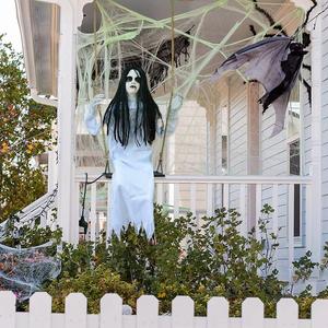 Creepy Swinging Girl Halloween Decor - Spook Up Your Space with This Hanging Ghost Prop! Perfect for Indoor & Outdoor Haunted House Vibes! (White) PARTYGEARS