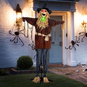 Joliyoou 6FT Halloween Animated Scarecrow Props, Live-Sized Voice Activated Ghost with Turning Heads, Swing Arms, Red Lighted Eyes & Scary Sound for Haunted House Spooky Party Decorations Joliyoou Inc