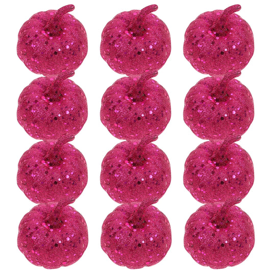 "12Pcs Glittering Pink Simulation Pumpkins - Perfect Halloween Table Decor & Party Supplies!"