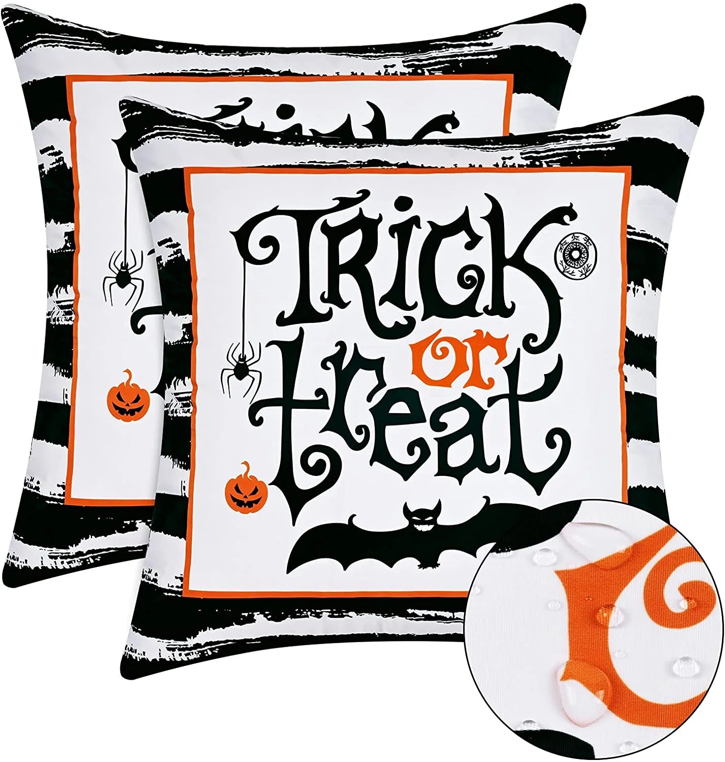 "Spooktacular Black and White Striped Halloween Throw Pillow Covers - Set of 2, 18x18 Inches, Perfect Trick or Treat Decor!"