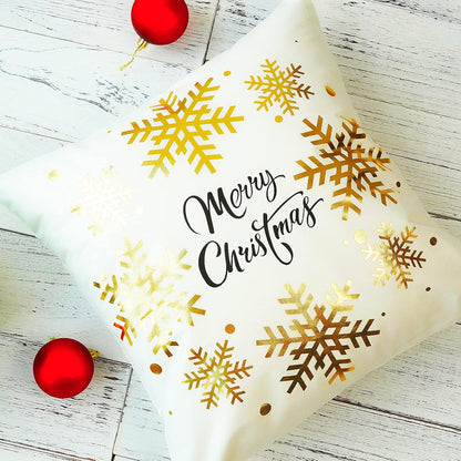 Christmas Decorations Gold White Throw Pillow Covers 18X18 Set of 4 Snowflakes Reindeer Decorative Cushion Cases Xmas Golden Decor for Couch Sofa Bedroom