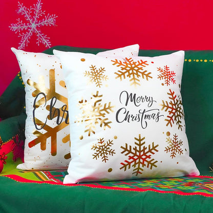 Christmas Decorations Gold White Throw Pillow Covers 18X18 Set of 4 Snowflakes Reindeer Decorative Cushion Cases Xmas Golden Decor for Couch Sofa Bedroom