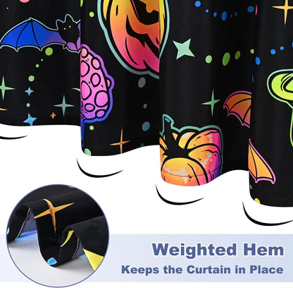 "Spooktacular  Blacklight Halloween Shower Curtain with Hooks - Waterproof Pumpkin Design for Festive Bathroom Decor, 69"X70""