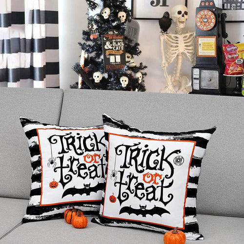 "Spooktacular Black and White Striped Halloween Throw Pillow Covers - Set of 2, 18x18 Inches, Perfect Trick or Treat Decor!"