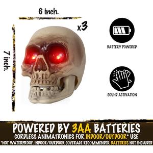 Creepy Animated Halloween Skull Heads - Sound Activated Floating Skeletons with Light-Up Eyes, Spooky Voice & Scary Movements for Indoor/Outdoor Haunted Decor ELAMAS