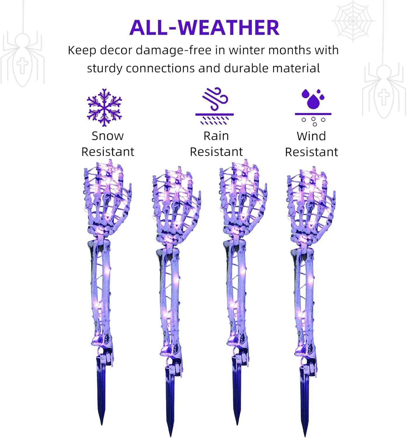 Halloween Decorations Outdoor Skeleton Arm 4 Pack -  Light up Skeleton Hands with 80 Leds, 8 Lighting Modes, and Timer, for Front Yard Porch Gardens Lawns Halloween Party