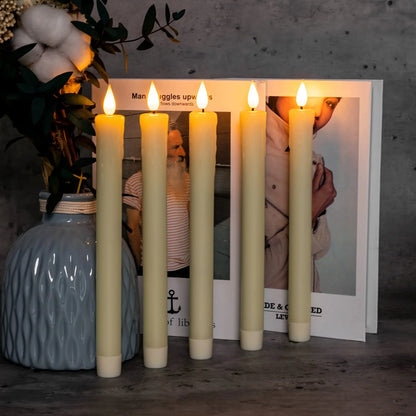 " 9.6" Ivory Real Wax LED Flameless Taper Candles - Dripless, Battery Operated with 3D Flickering Flame & Timer - Perfect for Christmas, Halloween & Cozy Fireplace Ambiance!"