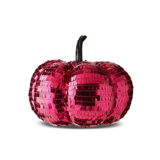 "Sparkling Pink Sequin Pumpkin Decoration - 6.5” Halloween Charm by !"