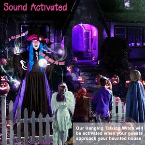 72” Halloween Animatronic, Standing Fortune-Telling Witch with Light-Up Crystal Ball and Eyes, Talking, Moving Arms & Head for Haunted House Props Indoor/Outdoor Lawn Yard Halloween Decorations WeDoSoy