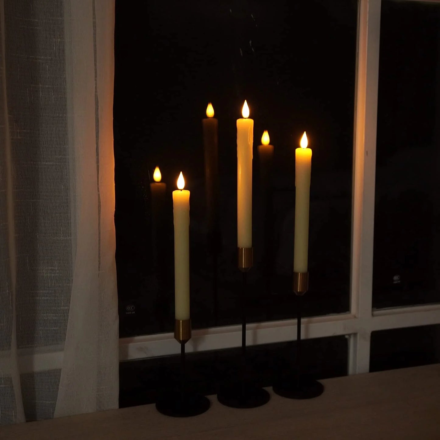 " 9.6" Ivory Real Wax LED Flameless Taper Candles - Dripless, Battery Operated with 3D Flickering Flame & Timer - Perfect for Christmas, Halloween & Cozy Fireplace Ambiance!"