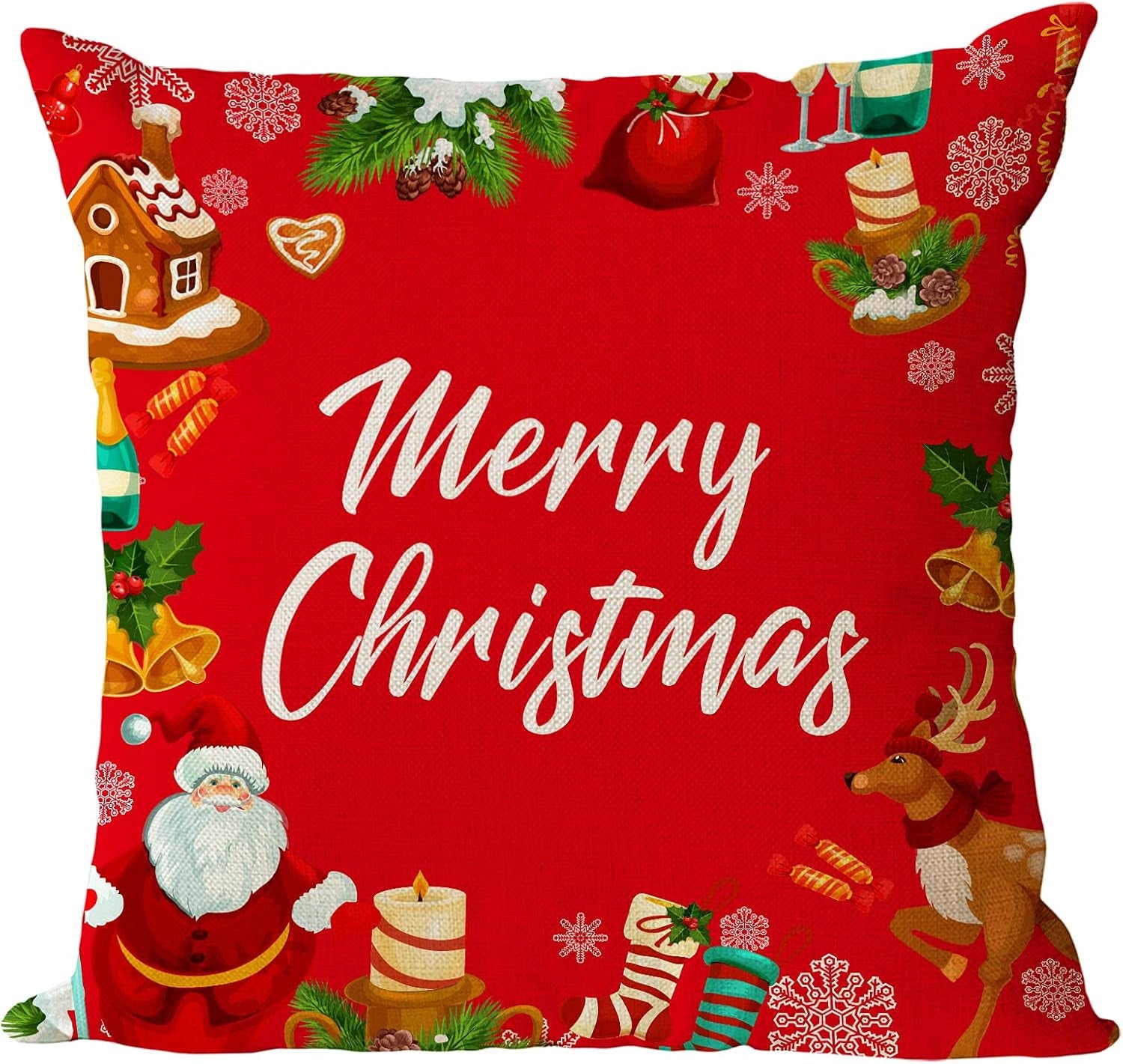 Set of 4 Christmas Pillow Covers 18X18 Inch Merry Christmas Pillow Cases Christmas Tree Throw Pillow Covers Red Green Xmas Holiday Pillow Covers Outdoor Couch Sofa Cushion Covers for Christmas(18)