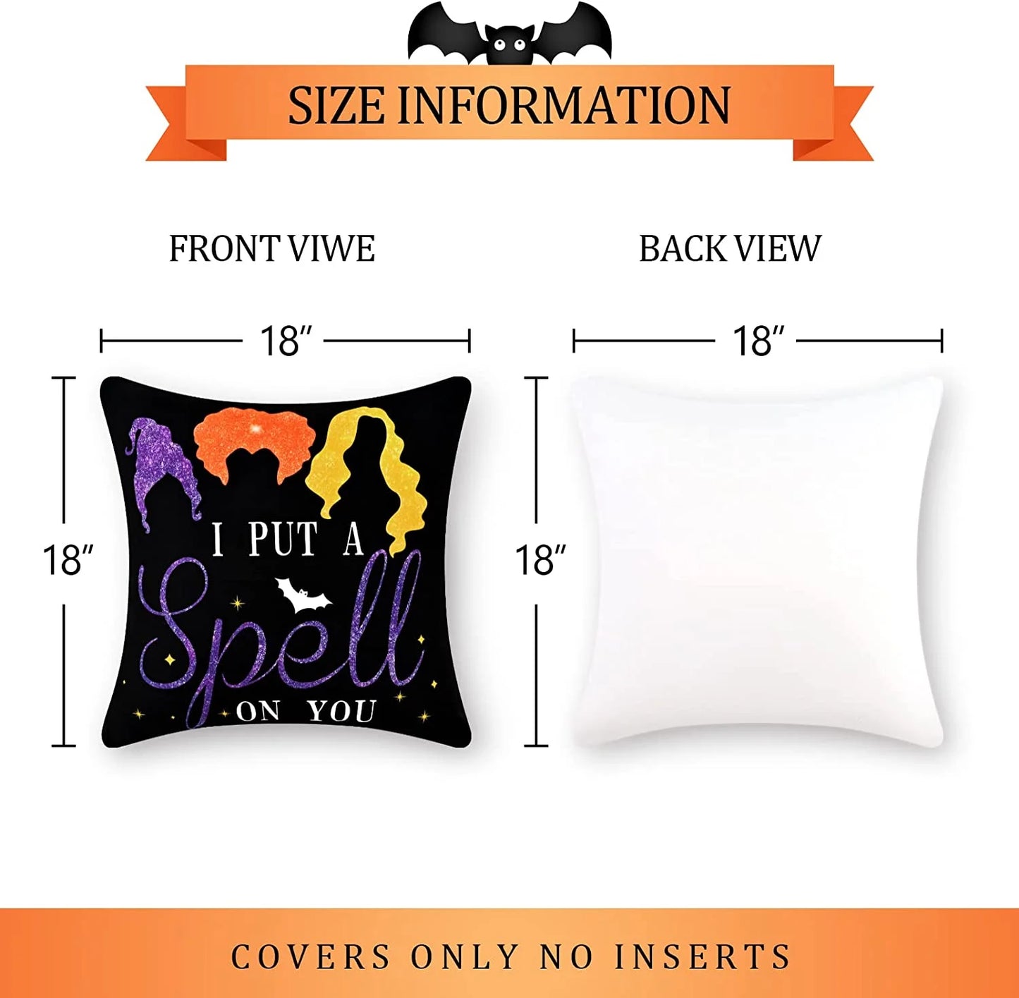 "Spooktacular  Halloween Pillow Covers - Set of 4, 18x18 Inch Trick or Treat Decorative Throw Pillows in Black!"