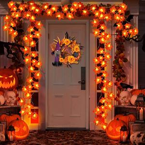 TURNMEON 2 Pack 20ft LED Maple Leaf Garland-Waterproof Battery-Operated Lights for Halloween & Thanksgiving Indoor/Outdoor Decor #FallDecor #Halloween