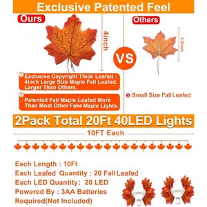 TURNMEON 2 Pack 20ft LED Maple Leaf Garland-Waterproof Battery-Operated Lights for Halloween & Thanksgiving Indoor/Outdoor Decor #FallDecor #Halloween