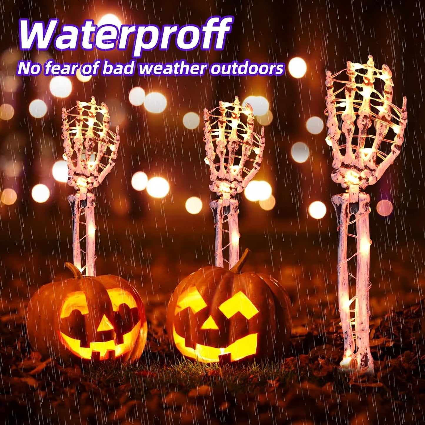 Halloween Decorations Outdoor Skeleton Arm 4 Pack -  Light up Skeleton Hands with 80 Leds, 8 Lighting Modes, and Timer, for Front Yard Porch Gardens Lawns Halloween Party