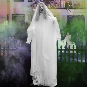 67" Life-Size Halloween Animatronic Ghost - Scary Outdoor & Indoor Decoration with Sound & Touch Activation, Light-Up Eyes & Spooky Sounds for Haunted House Decor JETEHO