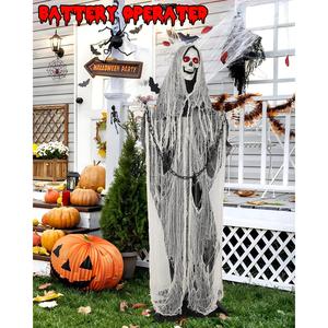 Life-Size Animated Grim Reaper Halloween Decor - Touch & Sound Activated Lights & Sounds, Battery Operated Haunted House Prop for Outdoor Yard Decorations Nagudenfo