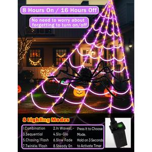 Giant Spider Webs Halloween Decorations - Outdoor Halloween Decor Lights with 250 Leds,16.4Ft Net,4Ft Spider, 8 Modes,Waterproof & Timer for Yard Porch Garden,Outside Costumes Party (With Spider) VITI