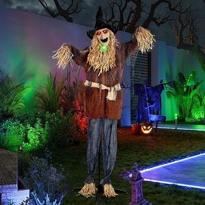 Joliyoou 6FT Halloween Animated Scarecrow Props, Live-Sized Voice Activated Ghost with Turning Heads, Swing Arms, Red Lighted Eyes & Scary Sound for Haunted House Spooky Party Decorations Joliyoou Inc