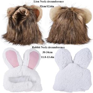 2 Pack Lion Mane Wig Costume for Cat Costume Bunny Rabbit Hat Headwear with Ears Pet Cosplay Dress up Halloween Party Costume Accessories for Cats & Small Dogs Yosbabe