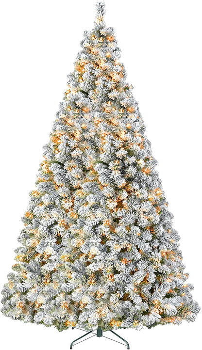 6 Ft Prelit Snow Flocked Christmas Tree, Artificial Christmas Tree with 250 Warm White LED Lights, 551 PVC Branch Tips, Easy Assembly with Metal Stand and Hinged Branches