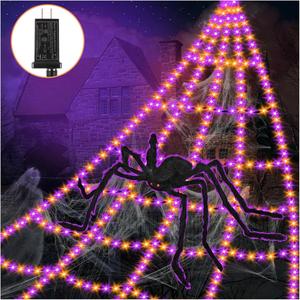 Transform your yard into a haunted haven with our Giant Spider Web Halloween Lights! 550 LEDs, 16.4Ft web, 4Ft spider, 8 modes, waterproof & timer. Perfect for spooky parties and seasonal decor! Get ready to scare! 🎃🕷️✨ VITI