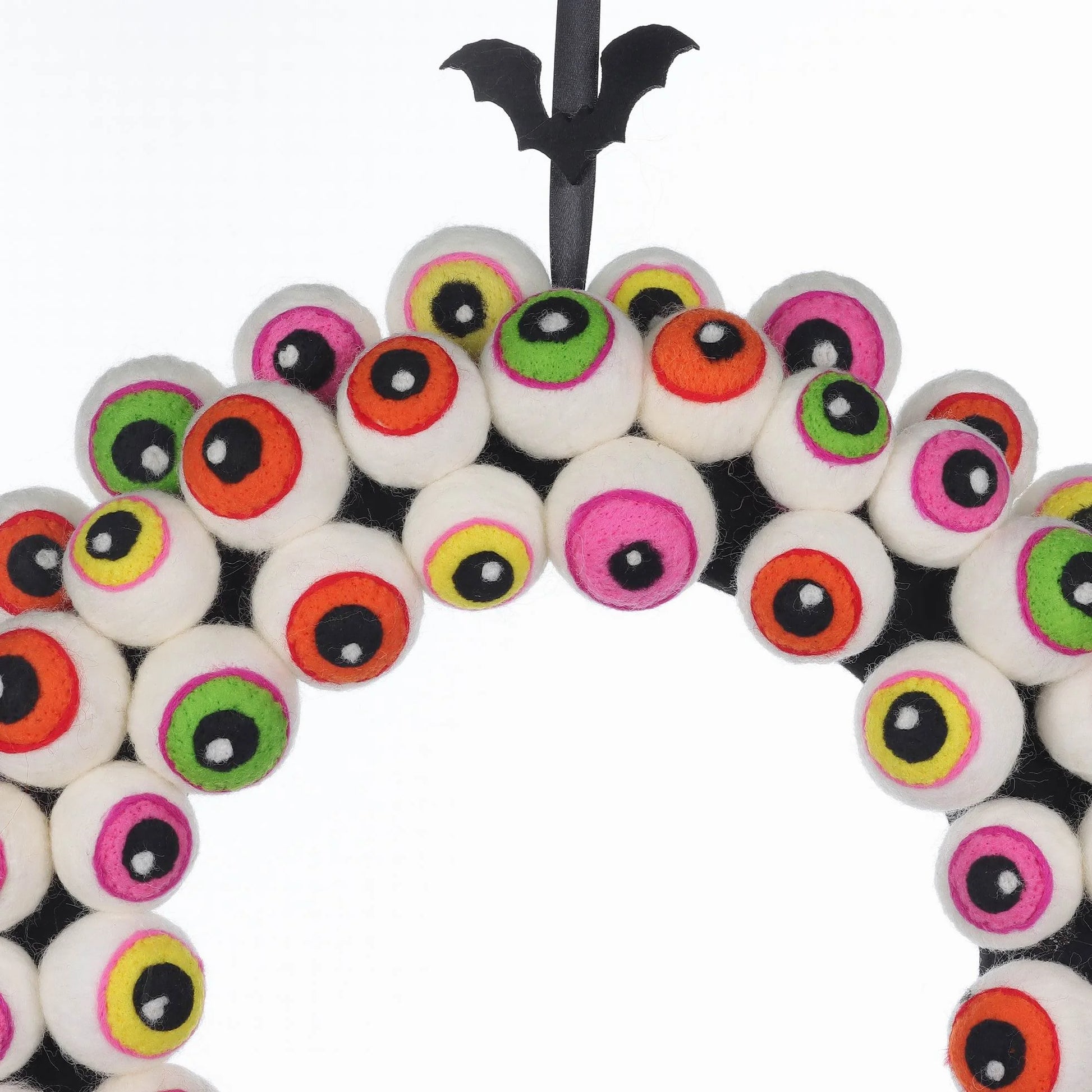 "Spooktacular Halloween Multicolor Felt Eyeball Wreath - 17" Festive Decor by !"