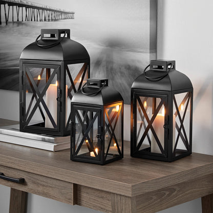 Elegant 12" Black Metal Pillar Candle Holder Lantern - Perfect for Home Decor!