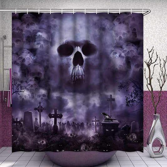 "Spook-tacular  Halloween Shower Curtain - Scary Ghosts & Skull Graveyard Design, Waterproof Bathroom Decor (70"x69")"