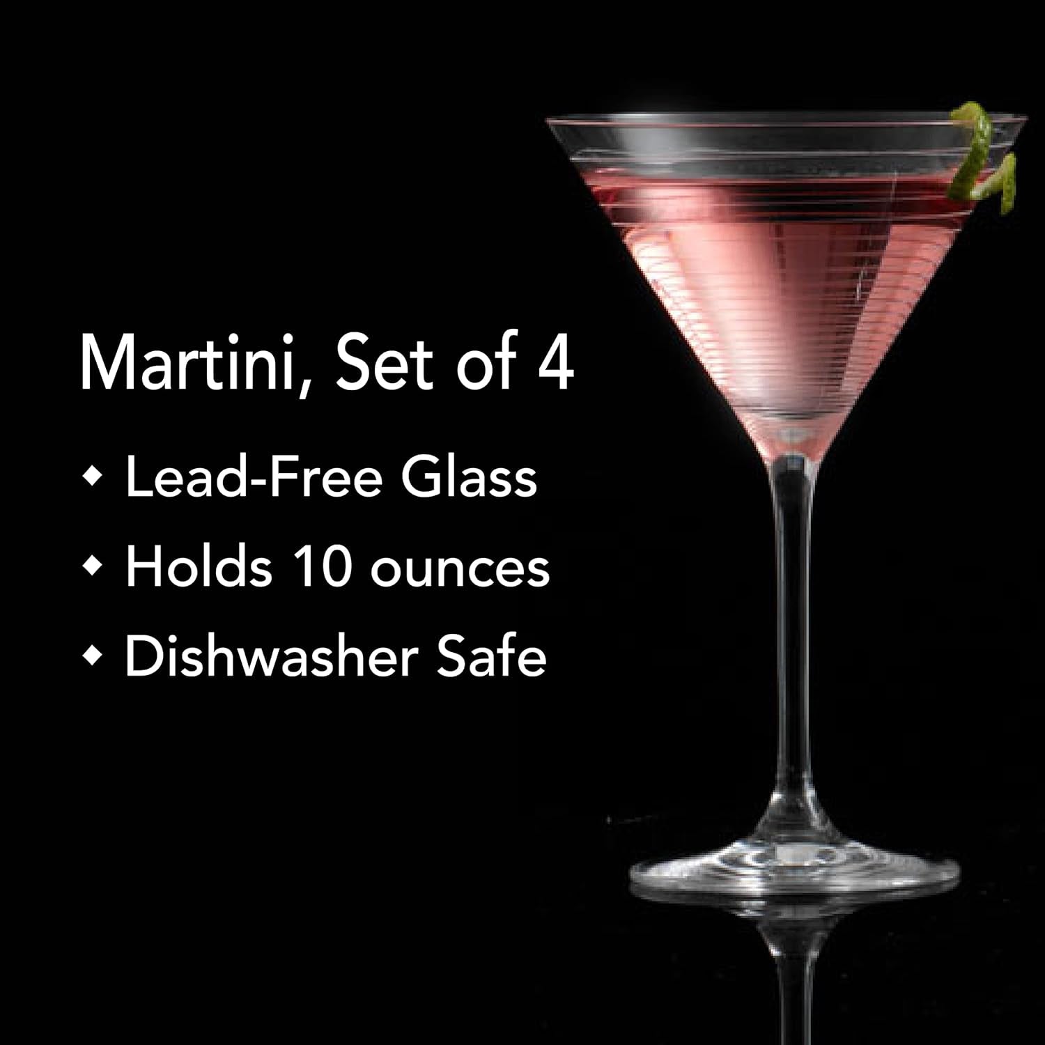 Cheers Martini Glass, 10-Ounce, Set of 4